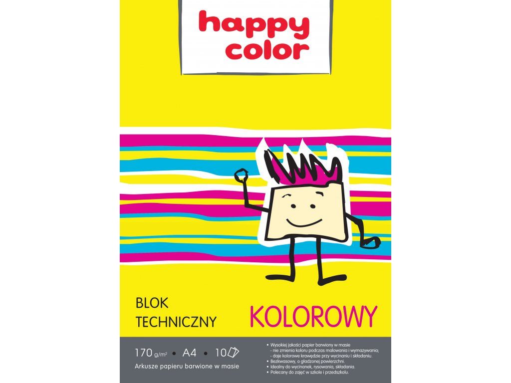 Blok barevných papírů Happy Color technický formát A4 170 g, sada 10 listů