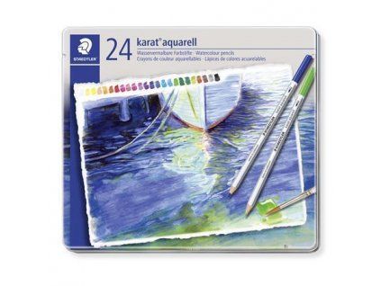 19296 2 umelecke akvarelove pastelky staedtler karat plechova krabicka sada 24 barev