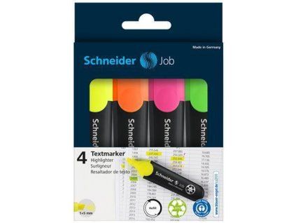 Schneider Job 150 zvýrazňovač, sada 4 barev, klínový hrot 1-5 mm