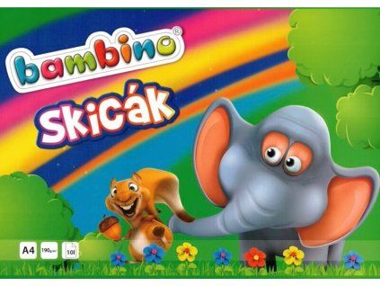 Skicák Bambino A4 bílý 190 g/m2, lepený blok 10 listů kreslícího kartonu